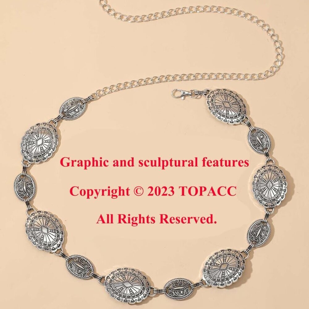 Western Metal Concho Belt for Women Cowgirl Chain Belts for Dresses Jeans Countr - Picture 6 of 9